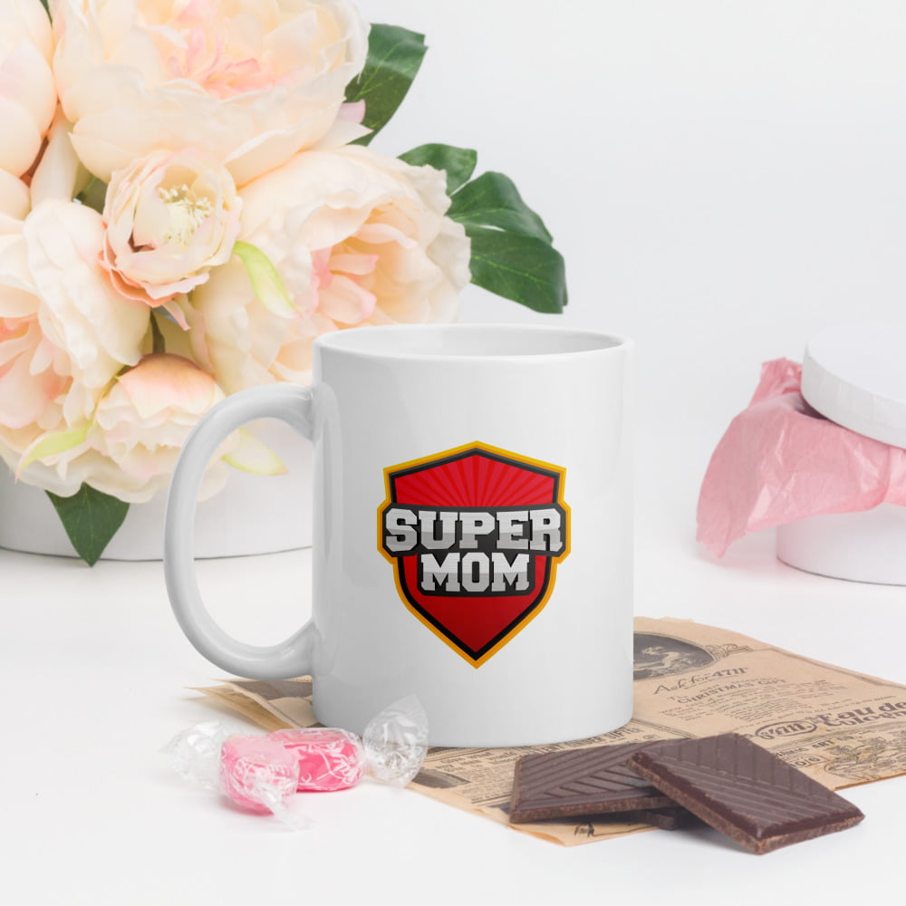 Mug Blanc Brillant « Super mom »