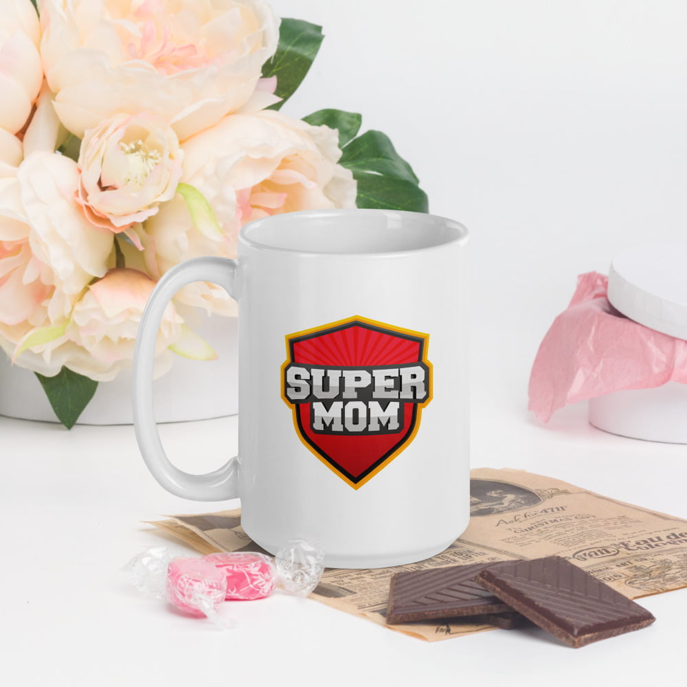 Mug Blanc Brillant « Super mom »