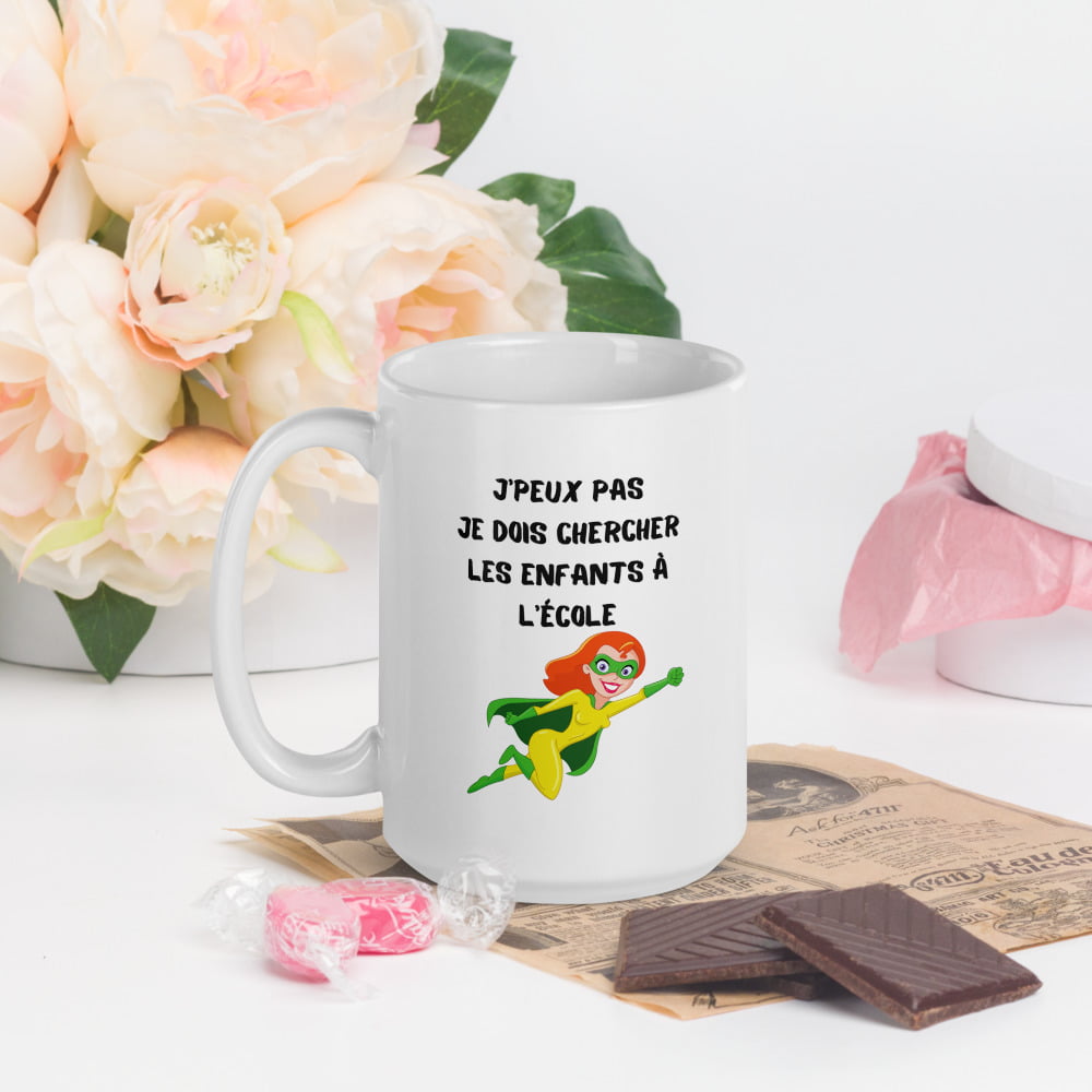 Mug Blanc Brillant « J’peux pas, je dois chercher les enfants à l’école »