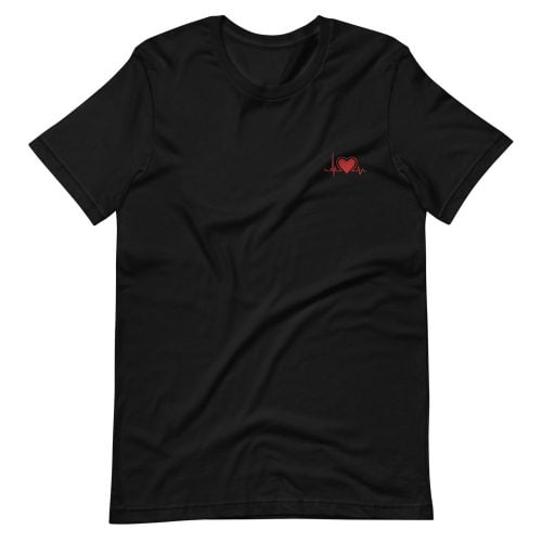 T-shirt premium brodé « Battements coeur »